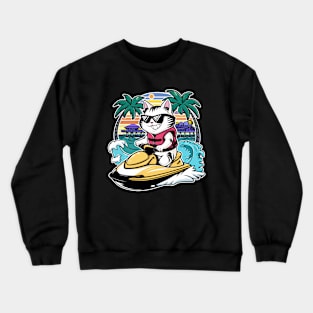 Cute Cat Jet Skiing Summer Funny Gift Crewneck Sweatshirt